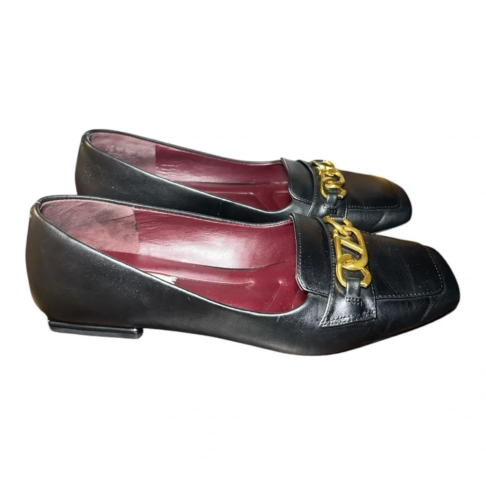 Franco Sarto women’s Tiari Elegant Black slip onLoafers w/ Gold Accent sz 8.5M